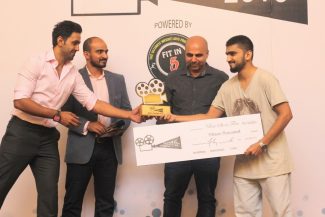 Mustafa Totana (CEO FIT in 5), Faizan S. Syed (CEO HTV), Hishaam Masood, Syed Arbab Hussain (Winner for Best Short Film)