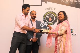 Mustafa Totana (CEO FIT in 5), Faizan S. Syed (CEO HTV), Sister of Haseeb Halai on his behalf for Best Documentary