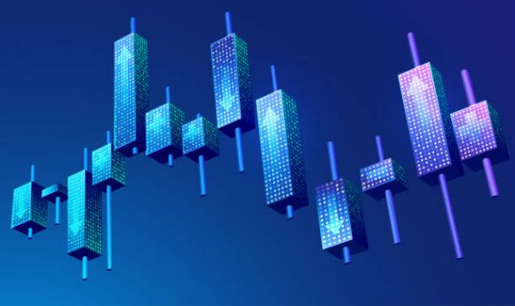 graphic of 3D candlestick in stock market presented in futuristic style